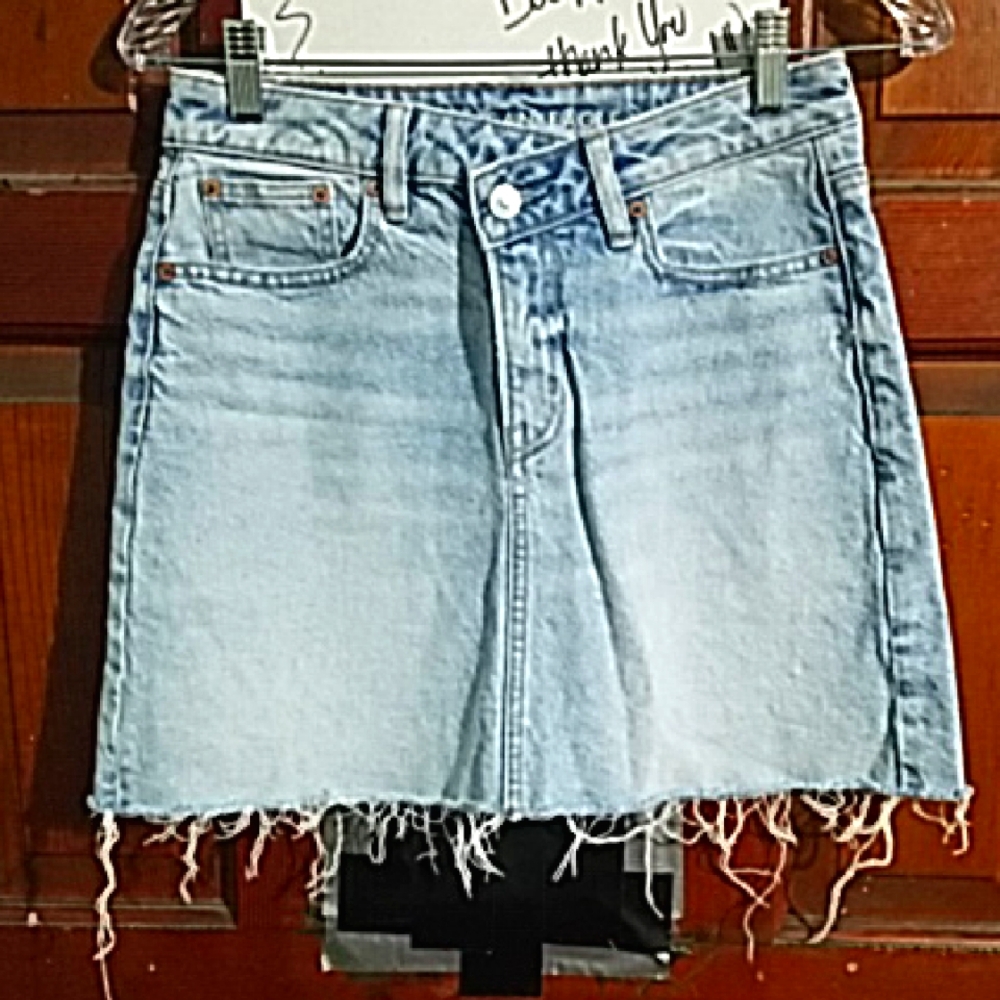 Ae Crossover High Waisted Denim Stretch Skirt, Size: 2
